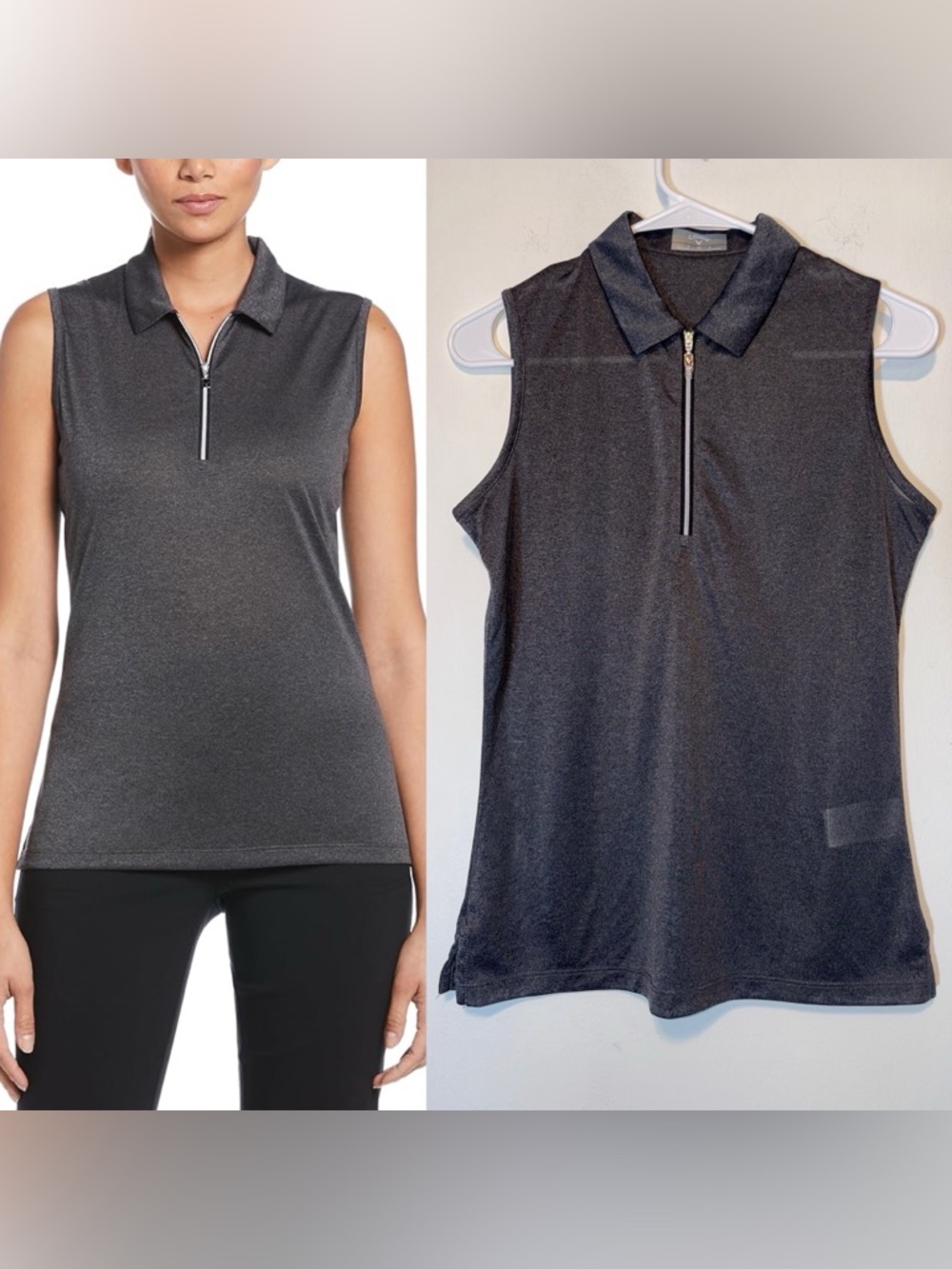 NWT Callaway Women's Quarter Zip Heather Grey Sleeveless Golf Polo Size S